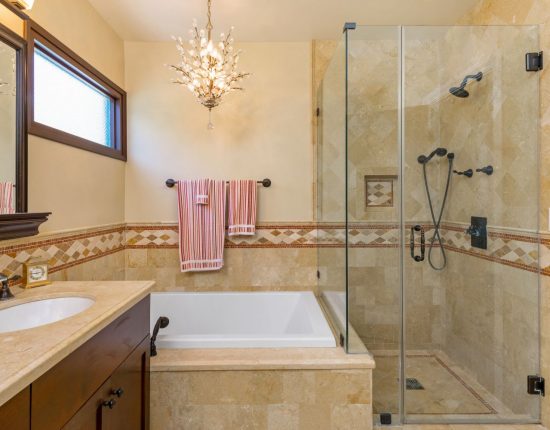 Decorative tile for built in tub and shower.