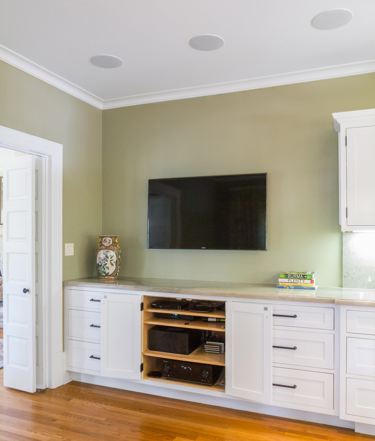 A new television surround sound system in breakfast room Nott