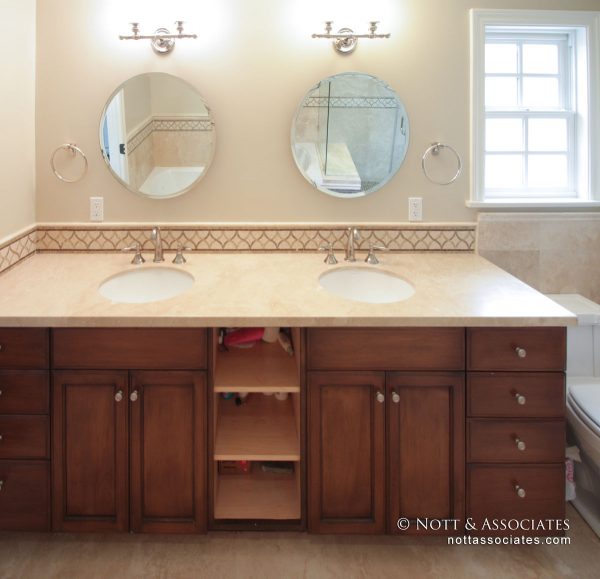 His and Hers oak finish bathroom vanity - Nott & Associates