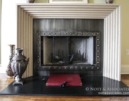 Close up of Medieval inspired fireplace.