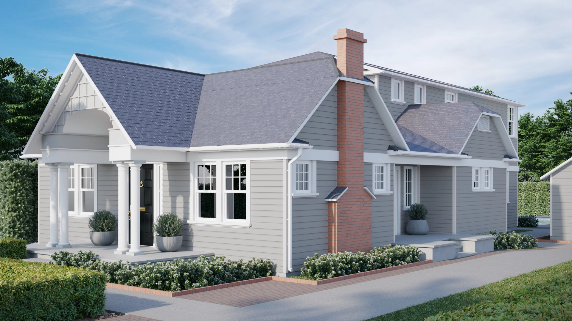 Rendering of major home renovation with a second-story addition.