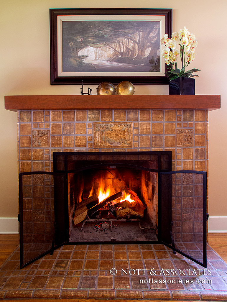 Reproduction of a Batchelder fireplace in South Pasadena.