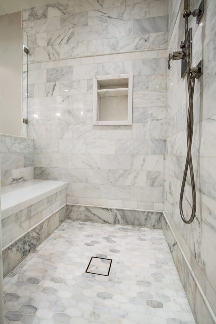 Details of the Asian Statuary marble shower remodel