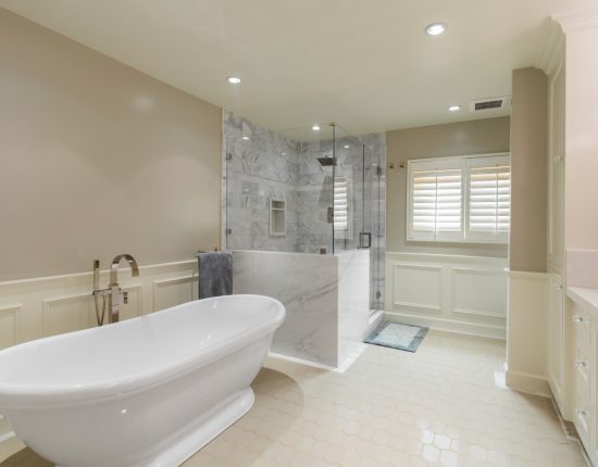 A Master Bath retreat with soaking tub and separate shower.