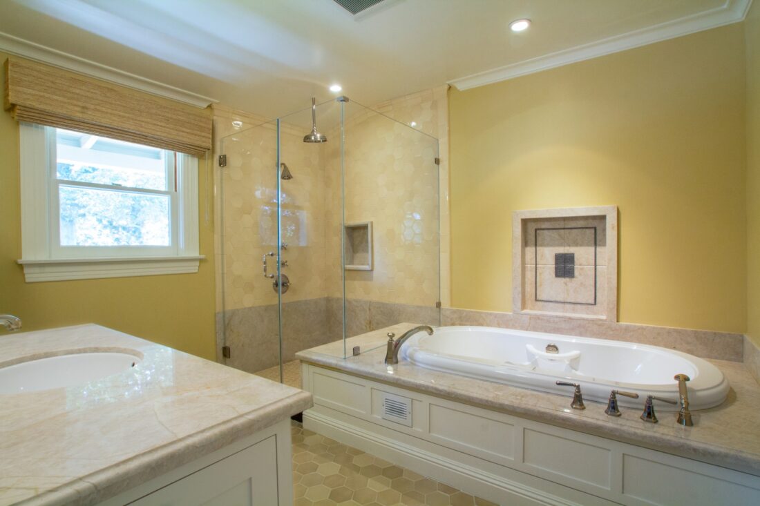 Master bathroom remodel with "hers" whirlpool soaking tub