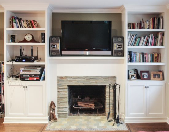 Remodeled Fireplace With Stacked Slate Tile Surround