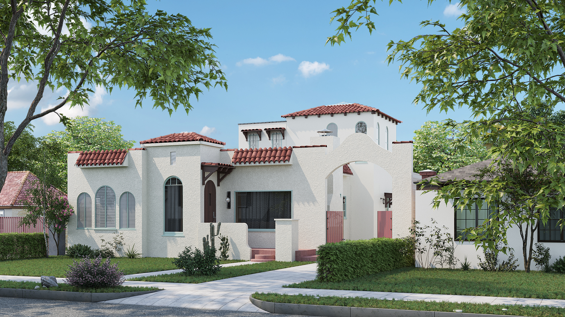 Photorealistic Architectural Rendering of a Custom, Spanish Style Home in South Pasadena