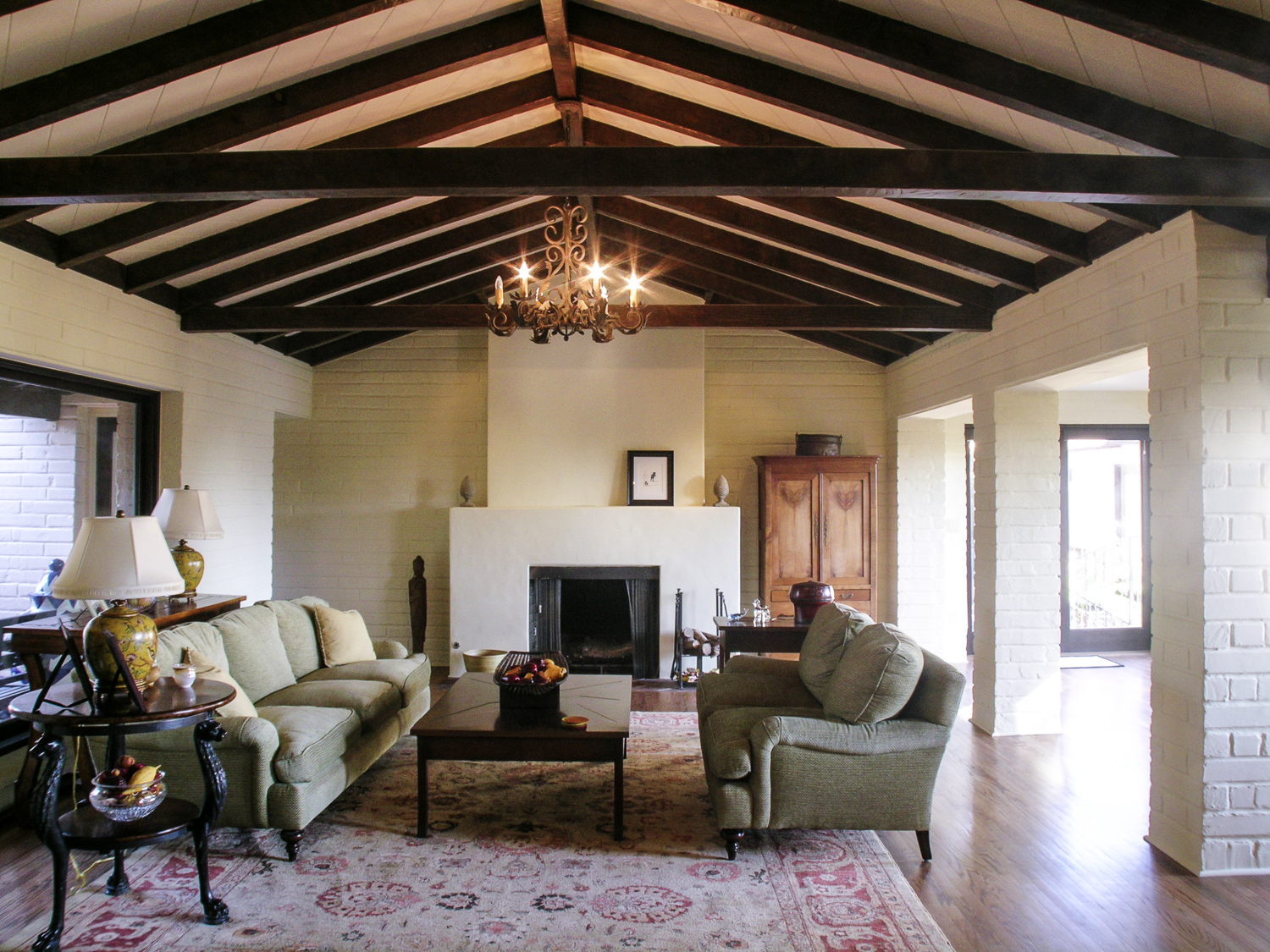 Nott & Associates remodel of craftsman living room. Project includes new supporting beams and renovated interior.